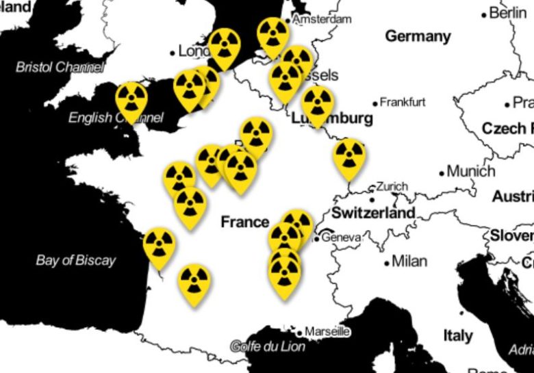 Carte des risques nucléaires en France et chez les pays frontaliers