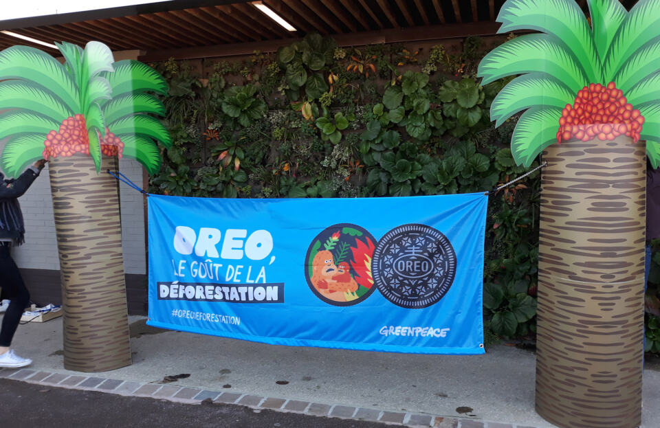 Samedi 17 novembre, une journée d'action internationale était organisée par Greenpeace dans le cadre de la campagne Huile de Palme. L'objectif était d'interpeller l'entreprise américaine Mondelez, qui fabrique notamment les biscuits Oreo (biscuits les plus vendus dans le monde), afin qu'elle cesse de s'approvisionner en huile de palme issue de la déforestation auprès de son négociant Wilmar. 