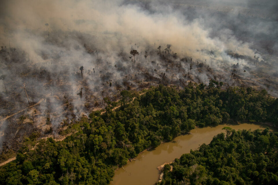  - Fire near the Branco river in the Jaci-Paraná Extractive Reserve, in Porto Velho, Rondônia state.
One month after a presidential decree forbidding fires in the Amazon and Pantanal, Greenpeace flew over Amazonas and Rondônia states to verify how efficient the measure was. Even with the Fire Moratorium, we registered several live heat spots.
Every year, Greenpeace Brazil flies over the Amazon to monitor deforestation build up and forest fires. In August, 2020, flights were made over points with Deter (Real Time Deforestation Detection System) and fire warnings and Prodes (Brazilian Amazon Satellite Monitoring Project), made by Inpe (National Institute for Space Research), in Amazonas and Rondônia states.
Queimada próxima ao rio Rio Branco na Reserva Extrativista Jaci-Paraná, em Porto Velho (RO).
Um mês após a publicação do decreto presidencial que proíbe as queimadas na Amazônia e no Pantanal, sobrevoamos os estados do Amazonas e Rondônia para verificar a eficiência da medida e, mesmo com a proibição, localizamos diversos focos de calor ativos. 
Todos os anos, o Greenpeace Brasil realiza uma série de sobrevoos de monitoramento para registrar o avanço do desmatamento e das queimadas na Amazônia. Em agosto de 2020, monitoramos pontos com alertas Deter e de pontos de calor e Prodes 2019, do Inpe.