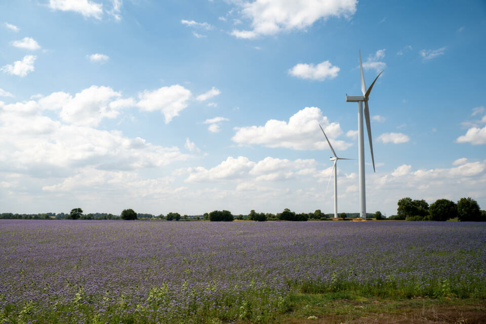 Grand Fresnes Wind Farm in France. © Jeronimo Acero - Wind farm of 3 wind turbines installed in Beaupréau-en-Mauges, in the commune of La Poitevinière.