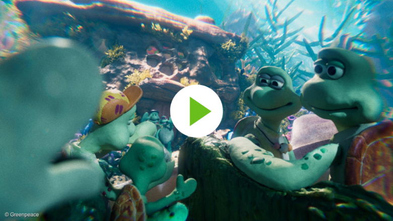 Extrait de la vidéo d'animation de sensibilisation à l'environnement et la biodiversité Le voyage des tortues, sur la protection des océans