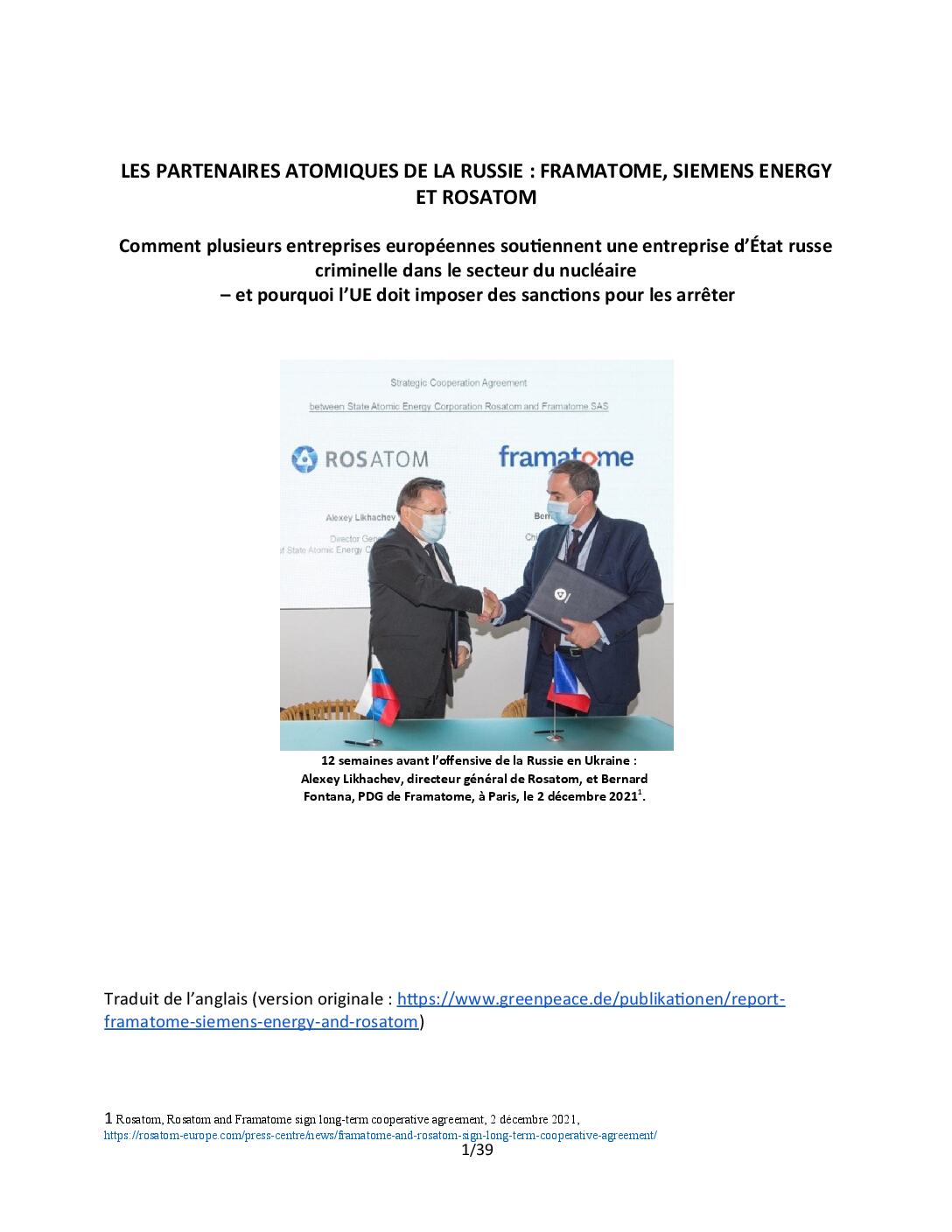 Les partenaires atomiques de la Russie : Framatome, Siemens Energy et Rosatom