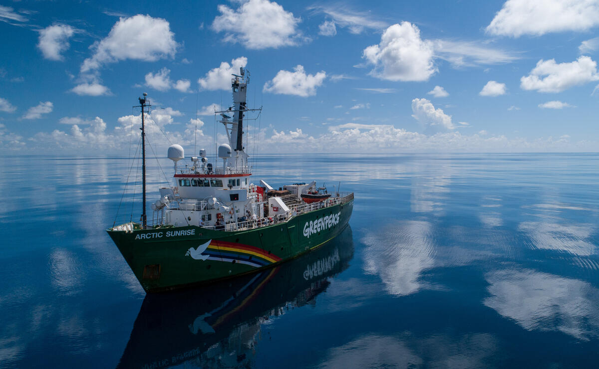  - Arctic Sunrise on the Saya de Malha Bank in the Indian Ocean.

The Saya de Malha Bank is part of the Mascarene Plateau and located between Mauritius and Seychelles in the Indian Ocean. It is the largest seagrass meadow in the world and one of the biggest carbon sinks in the high seas. A team aboard the Greenpeace ship, Arctic Sunrise are on an expedition to the bank to contribute to a better understanding of the wildlife and diversity of the region and make the case for this area to be protected.