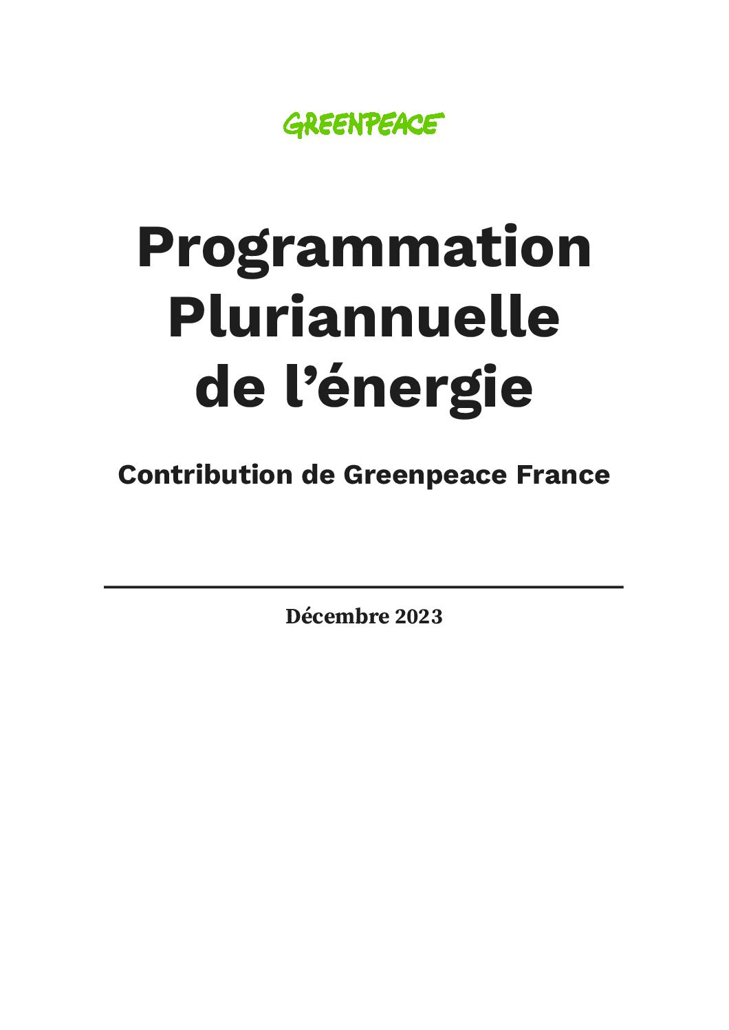 Programmation Pluriannuelle de l’Énergie – Contribution de Greenpeace France