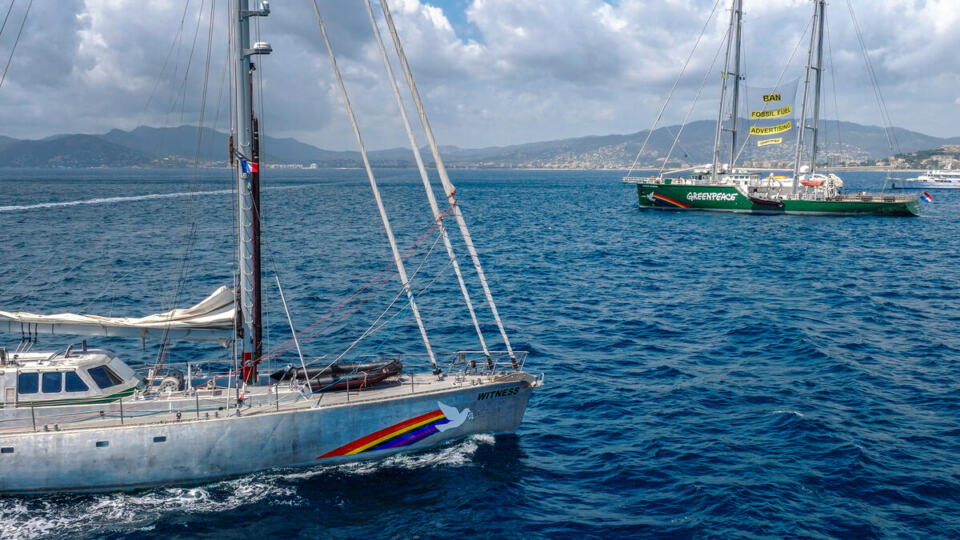  - The newest Greenpeace ship Witness meets up with the Rainbow Warrior after a week of protest during the most important advertisement festival in Europe, the Cannes Lions. Here the two ships have supported activists that have taken peaceful action - highlighting the support ad agencies provide for fossil products and services in the middle of an ongoing climate crisis