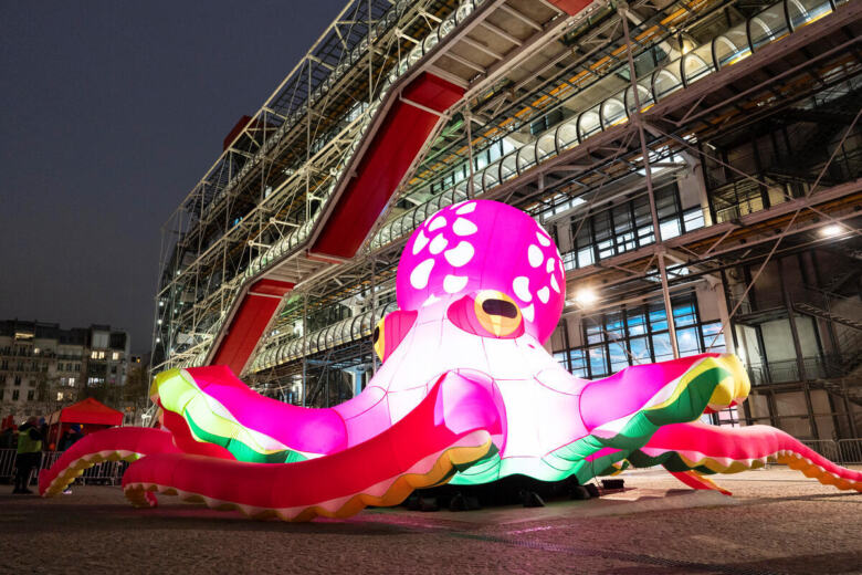 Billie the Octopus Protests at the Centre Pompidou in Paris, France.