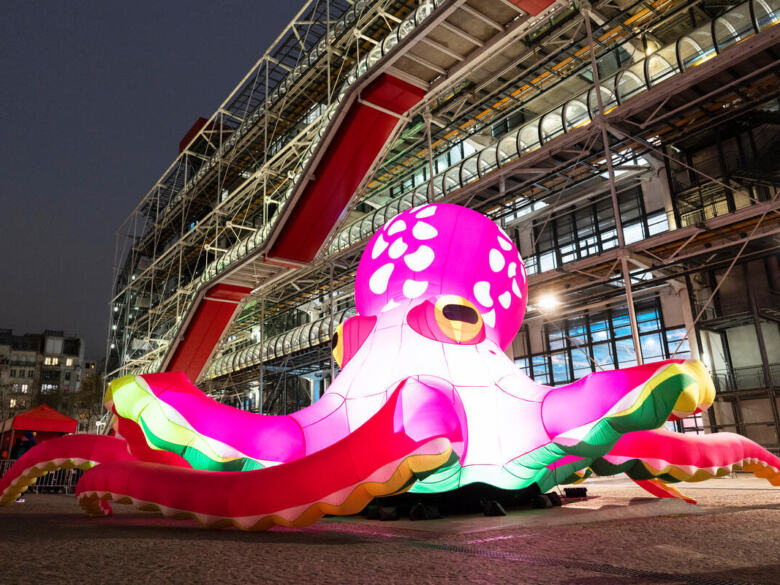 Billie the Octopus Protests at the Centre Pompidou in Paris, France.