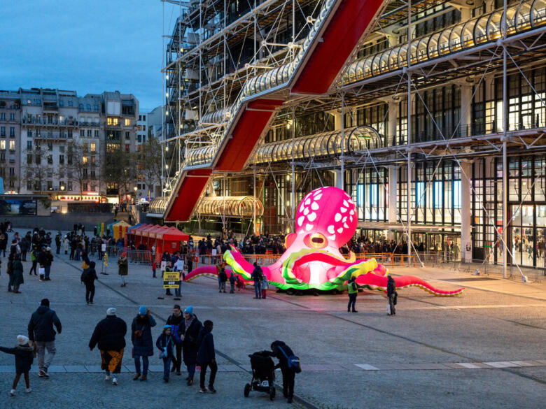 Billie the Octopus Protests at the Centre Pompidou in Paris, France.