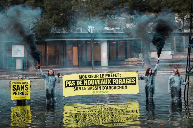 Action in Bordeaux against Oil Drilling in the Arcachon Basin in France.