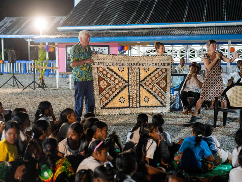 Bunny McDiarmid and Henk Haazen at Candlelit Vigil in Marshall Islands.