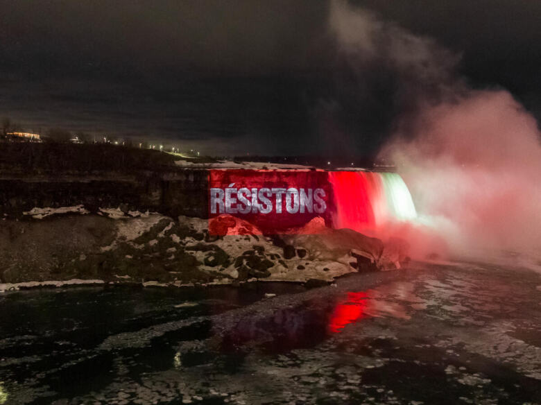 Activists Project on Iconic Niagara Falls: Don’t Trump Canada.