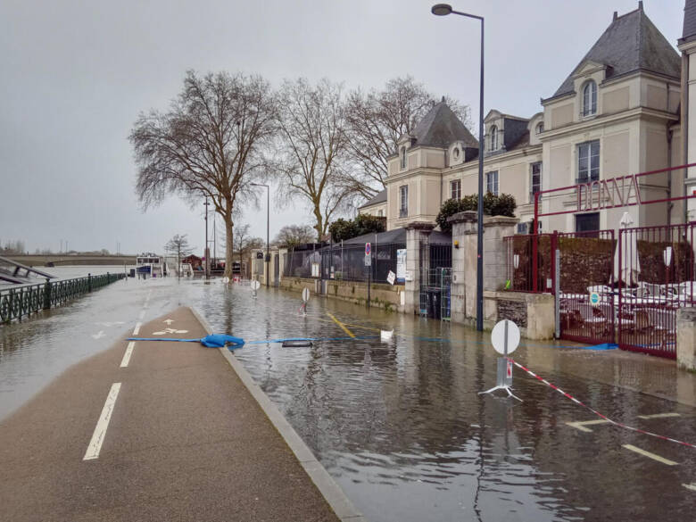 La ville d’Angers sous l’eau suite au passage de la tempête Nils en février 2026.