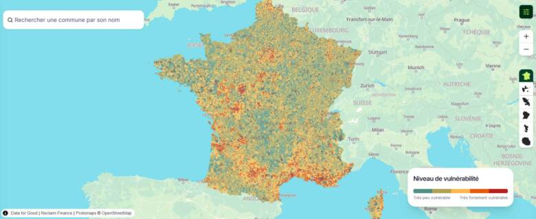 Capture d’écran de l’outil “Assurer ma ville” de Reclaim Finance et Data For Good