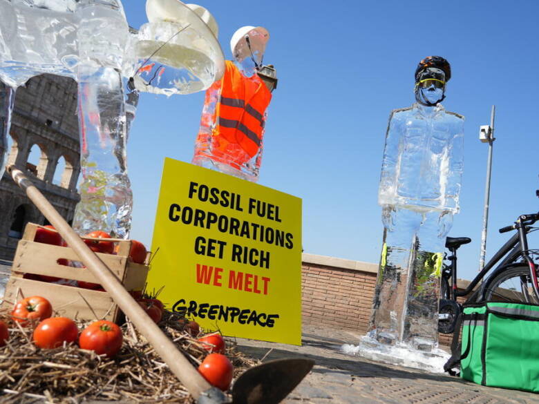 Climate Change Action with Ice Sculptures in Rome.