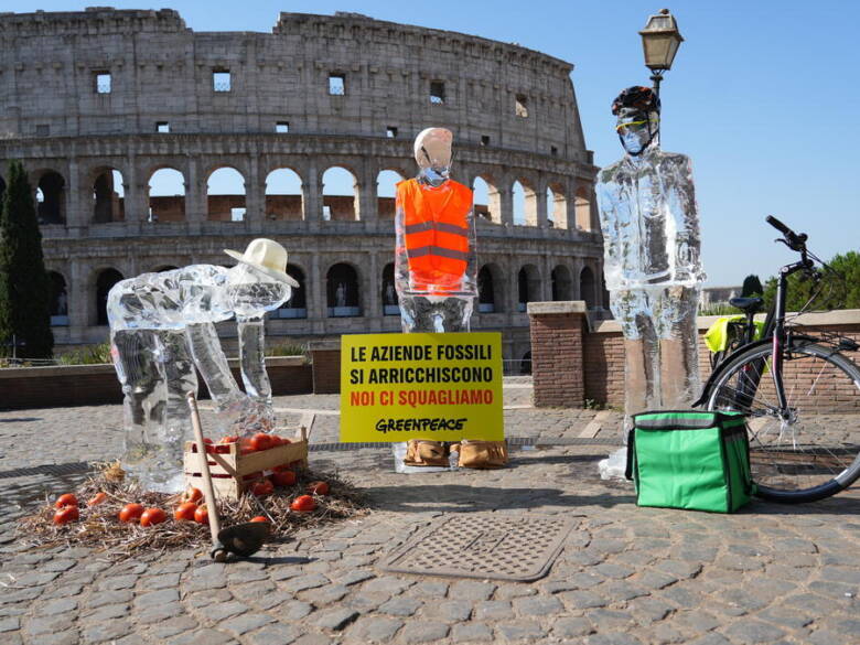 Climate Change Action with Ice Sculptures in Rome.