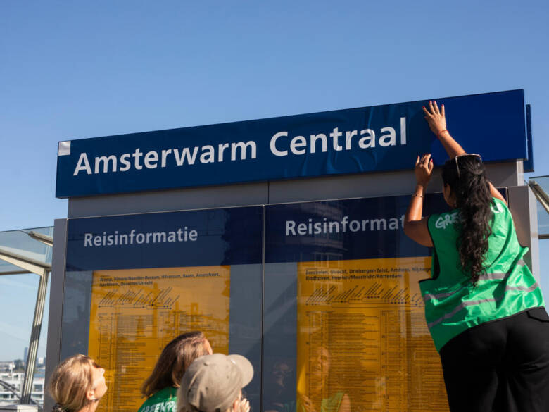 Activists Rename Train Stations during Extreme Summer Heatwave in the Netherlands.