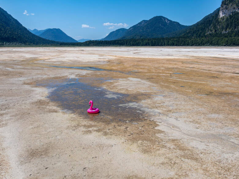 Drought in Germany 2026 – Sylvenstein Reservoir Bavaria.