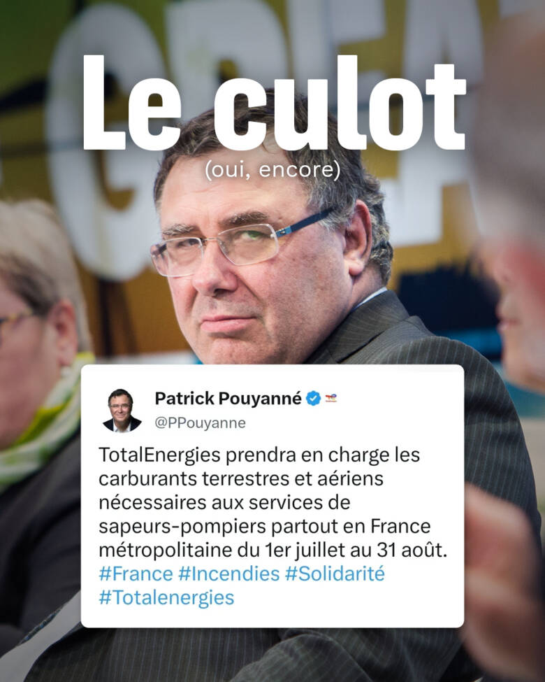 Une capture d’écran d’un tweet de Patrick Pouyanné annonçant la prise en charge du carburant pour les interventions des pompiers.